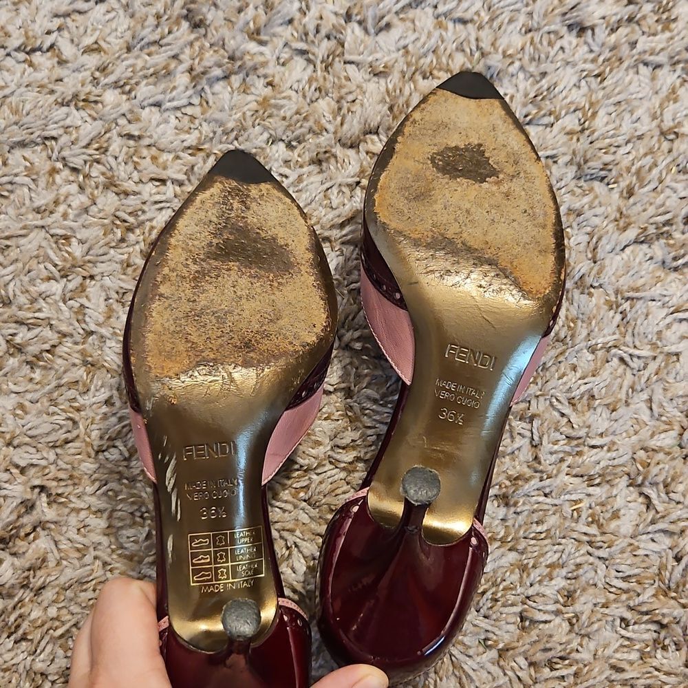 Fendi PROJECT Two-Tone Leather Heels – Burgundy & Blush Size 36.5 - Picture 6 of 7